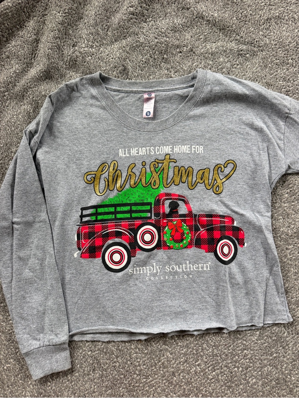Simply Southern All Hearts Come Home For Christmas Cropped Long Sleeve